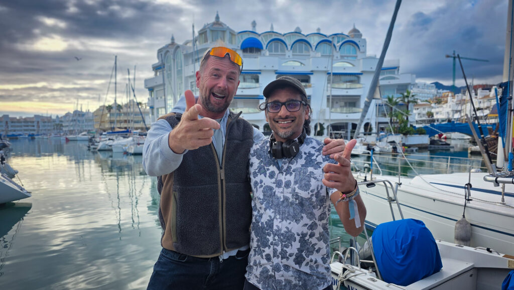 Director Johan Nayar and lead producer Tim Delhaes meeting in Southern Spain